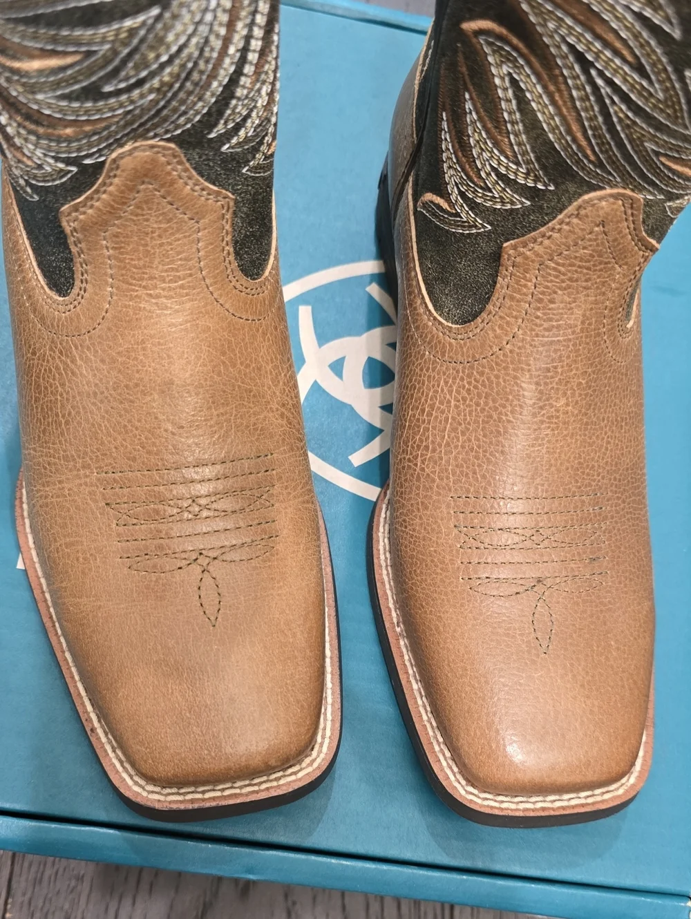 Ariat Tan Leather and Olive Suede Western Boots Firecatcher Youth